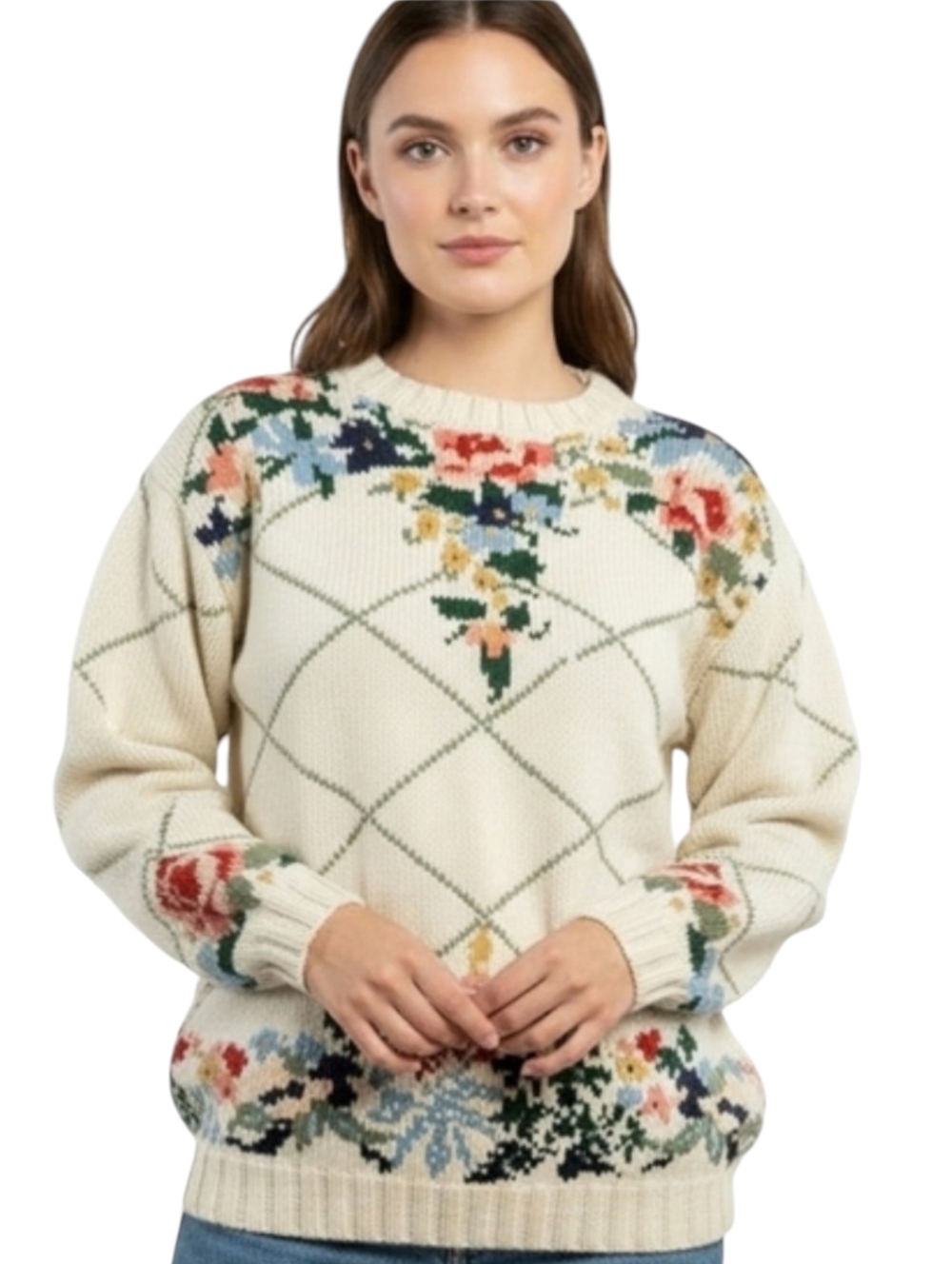 Vintage Hand Knit For The Limited 1990’s Women’s Floral Sweater